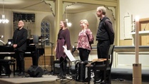 Seimiyö- joulukonsertissa 9.12.18 esiintyivät Timo Yläkotila, Johanna Iivanainen, Maria Kalaniemi ja Mikko Iivanainen. 